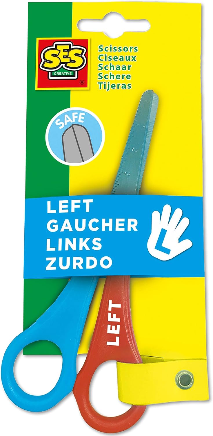 SES Creative 00834 Left-Handed Scissors for Kids Ergonomic Design, Diverse Colours