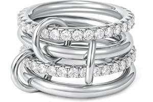 SLOONG Gold Stackable Rings for Women Non Tarnish, Dainty 18K Gold Plated Cubic Zirconia Rings, Silver Rose Gold Rings Set, Multi Ring Mixed Metals Stackable Ring Set for Women