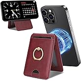 YNlinuofg for Ultra-Thin Phone case Companion, Magnetic Card Holder Stand, PU Leather, Flexible Ring, Multiple Stand Modes, 5-Card Slots,Fits iPhone17/16/15/14/13/12 Series (Claret)