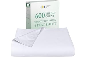 California Design Den King Size Flat Sheet Only - 100% Cotton, 600 Thread Count, Soft and Breathable Top Sheet, Sateen Weave, Premium-Feel Bedding, Featuring Foot Side Indicator - Bright White