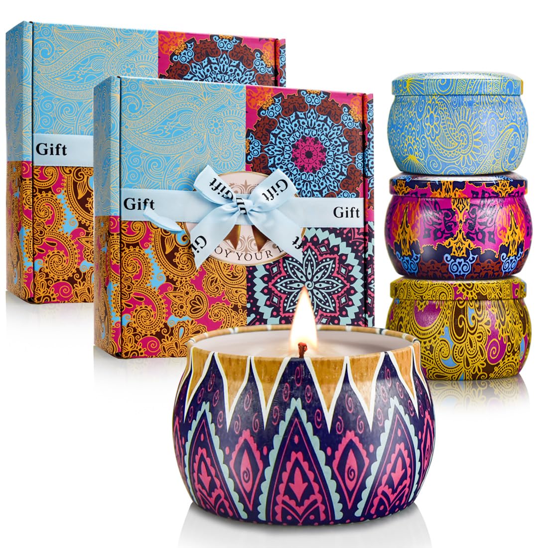 Candle Gift Set Bundle for Women, 2 Sets of 4 Scented Candles (8 Total), 8% Essential Oils, 240H Long Burning Aromatherapy Candles for Home Image