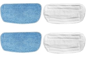 sandoo Steam Mop Pads, 4 Pack Household Washable Pads for SC1050 Steam Mop, Replacement Microfiber Mop Pads, with Velcro Fastener, for Various Floors, 2 White and 2 Blue, SC0001