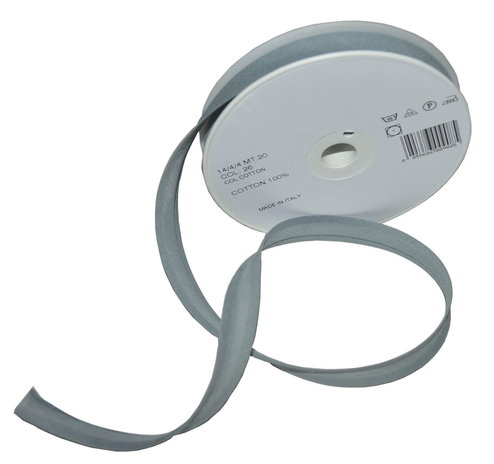 Inastri 14/ 4/ 4 mm Cotton Bias Binding, Grey (Mid Grey) 26 â image 1