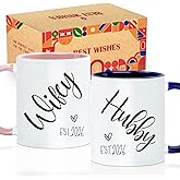 FNWSJ Hubby And Wifey Mug Set - Wedding Gift for Couples, Personalized Bride & Groom Coffee Mugs, Newlywed Gift (his and hers mugs set of 2) -63