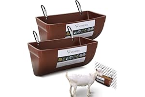 WISMOIER 2 Pack Chicken Feeder Feed Trough with Clips Hanging Fence Feeders for Goat Duck Sheeple Piglets Horse (Brown)