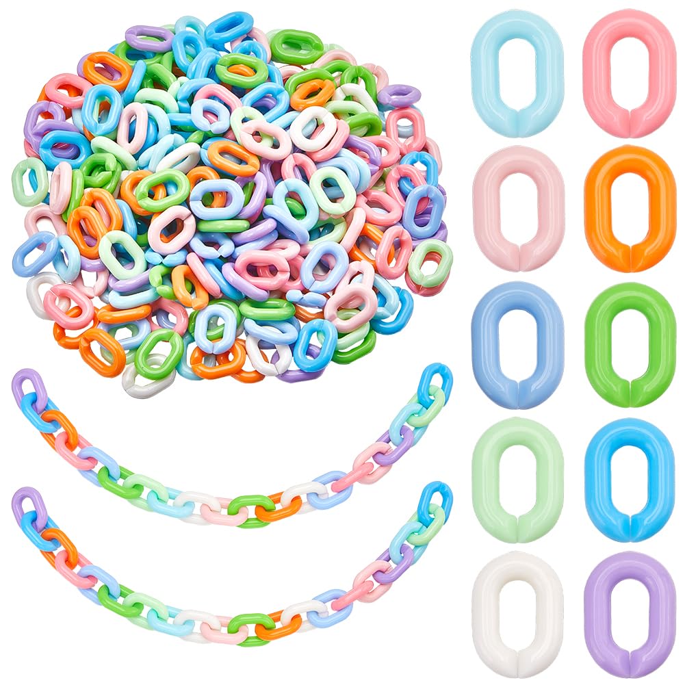 SOFPLATE 400Pcs 10 Colors Acrylic Chain Links Jewelry Linking Rings 19×14mm Opaque Colorful Rainbow Oval Open C Clip Hooks Quick Link Ring Connectors for Jewelry Necklace Chains Purse DIY Crafting