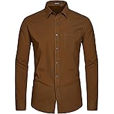 HISDERN 100 Mens Dress Shirt Long Sleeve Button Down Formal Shirts Regular Fit Solid Casual Business Cotton Shirts for Men