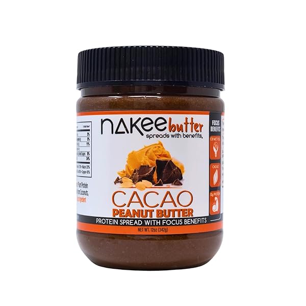 NAKEE BUTTER: FOCUS NUT BUTTER, KETO PEANUT BUTTER WITH CACAO & MCT OIL, HIGH PROTEIN, LOW CARB – ON-THE-GO SPREAD (12 OZ)