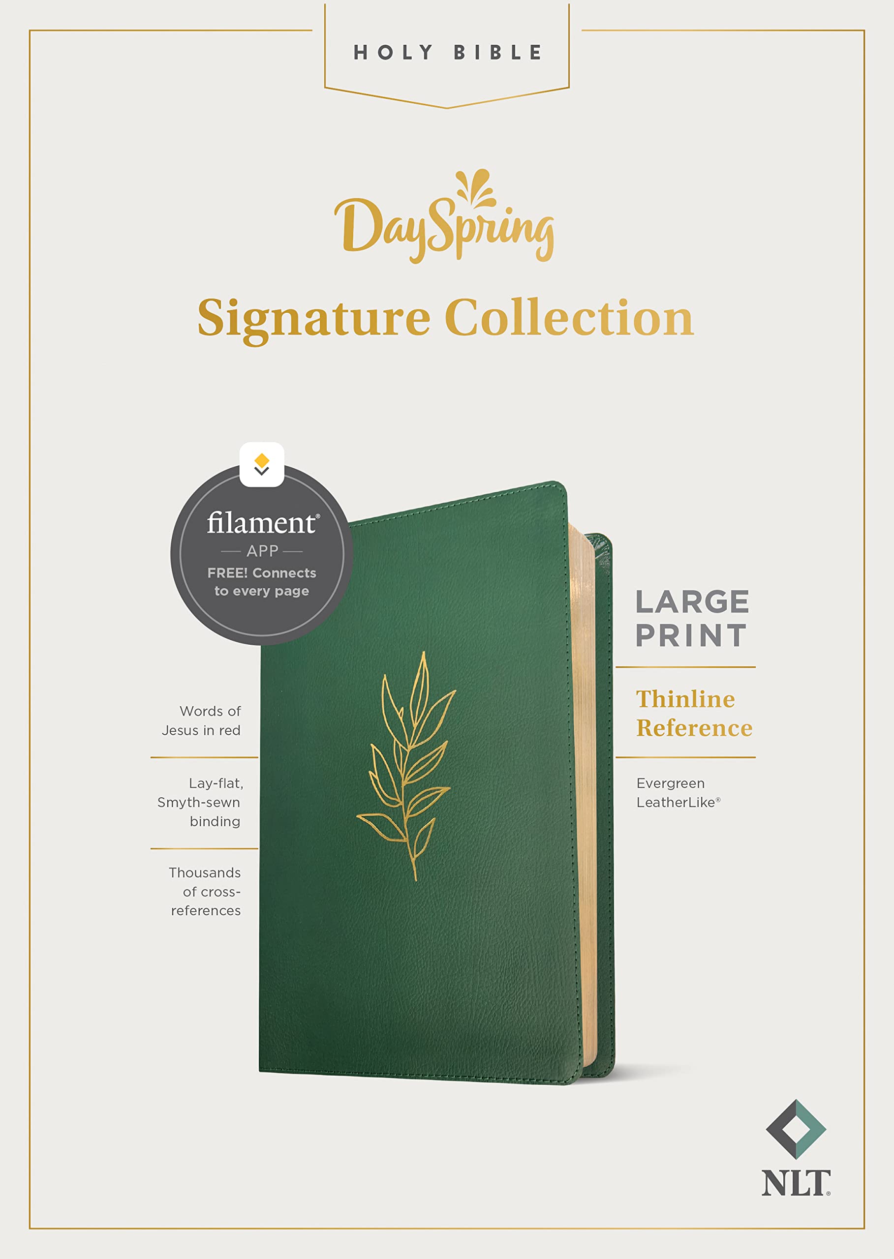NLT Large Print Thinline Reference Bible, Filament-Enabled Edition (LeatherLike, Evergreen, Red Letter): DaySpring Signature Collection NLT Large Print Thinline Reference Bible, Filament-Enabled Edition (LeatherLike, Evergreen, Red Letter): DaySpring Signature Collection Imitation Leather