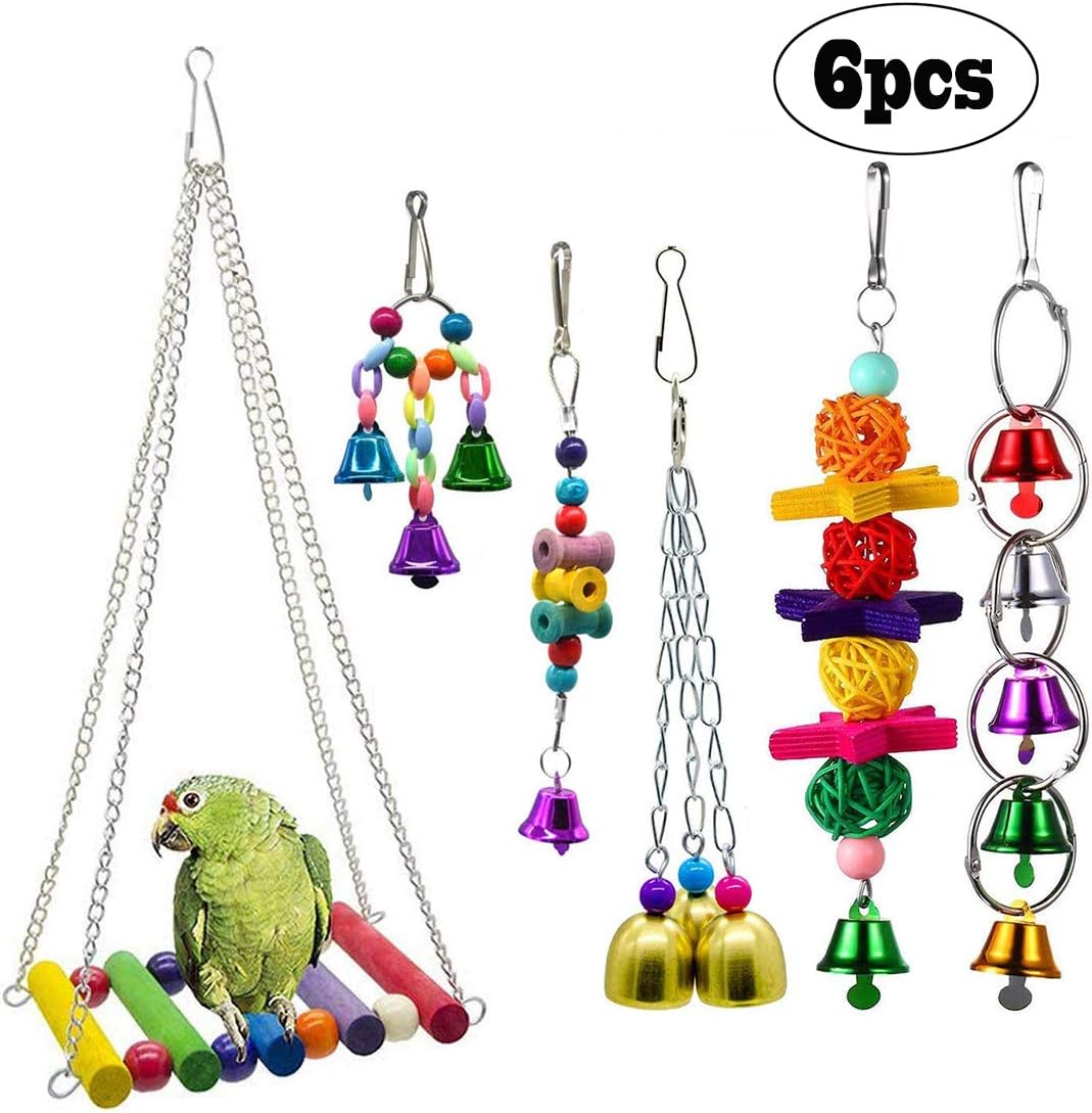PIVBY Bird Swings Toys Parrot Perches cockatiels Chew Ladder Toy Hanging Bell Pet Bird Cage Hammock Toys for Small Parakeets,Cockatiels,Conures and Love Birds Pack of 6
