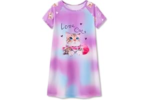 Tebbis Teen/Little Girls Nightgown – Summer Short Sleeves Sleepwear Trendy Tie Dye Spiral Nightdress Pajama Size 6-16