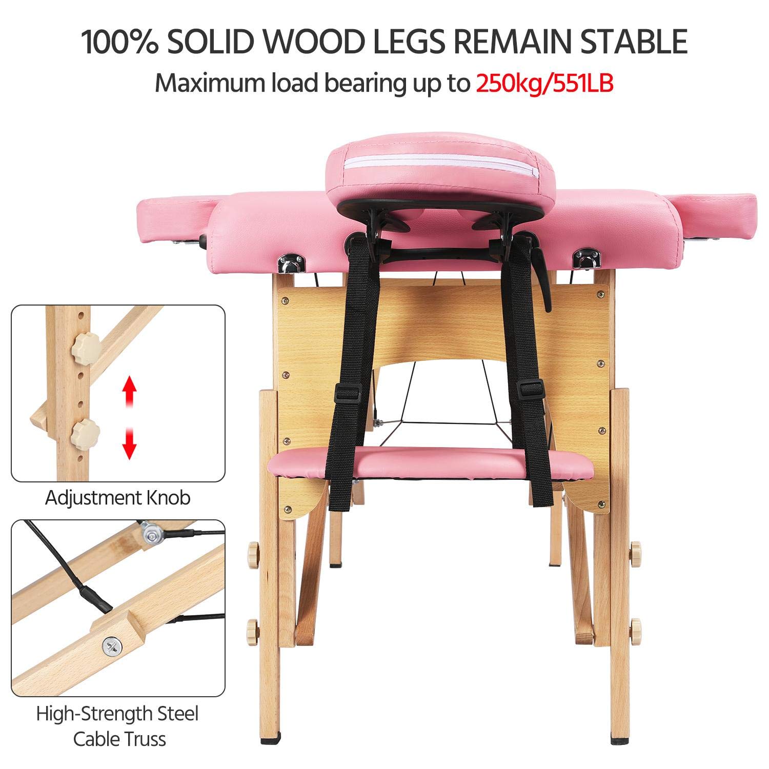 Yaheetech Fold Up Massage Spa Bed Facial Tattoo Salon Bed 2 Folding Massage Table Pink: Beauty