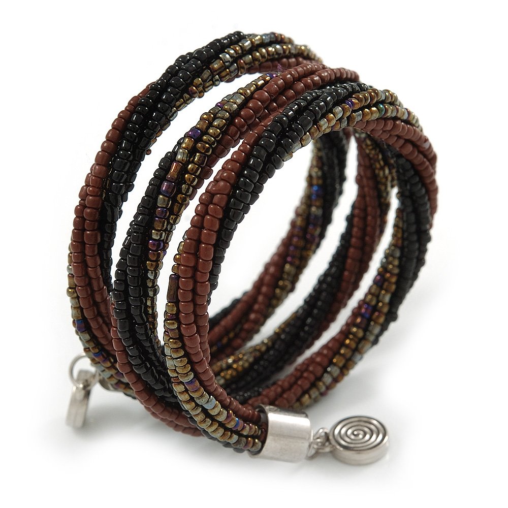 Avalaya Teen/Children/Kids Black/Bronze/Brown Glass Bead Multistrand Bracelet - 15cm L