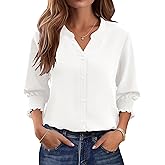 LOMON Button Down Shirts for Women 3/4 Length Sleeve Business Casual Blouses 2026 Summer Tops