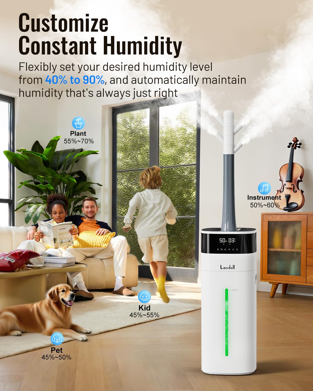 LACIDOLL Cool and Warm Mist Humidifier Large Room, 5.3Gal/20L Humidifiers for Home 2500 sq ft, Air Humidifiers for Bedroom with Diffuser&Extended Tube, Whole House Humidifiers for Nursery Baby Plants