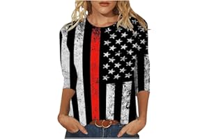 KICILVS 3/4 Sleeve Tops for Women American Flag Shirt Tops Womens 4Th of July Crew Neck Loose Tee Shirts