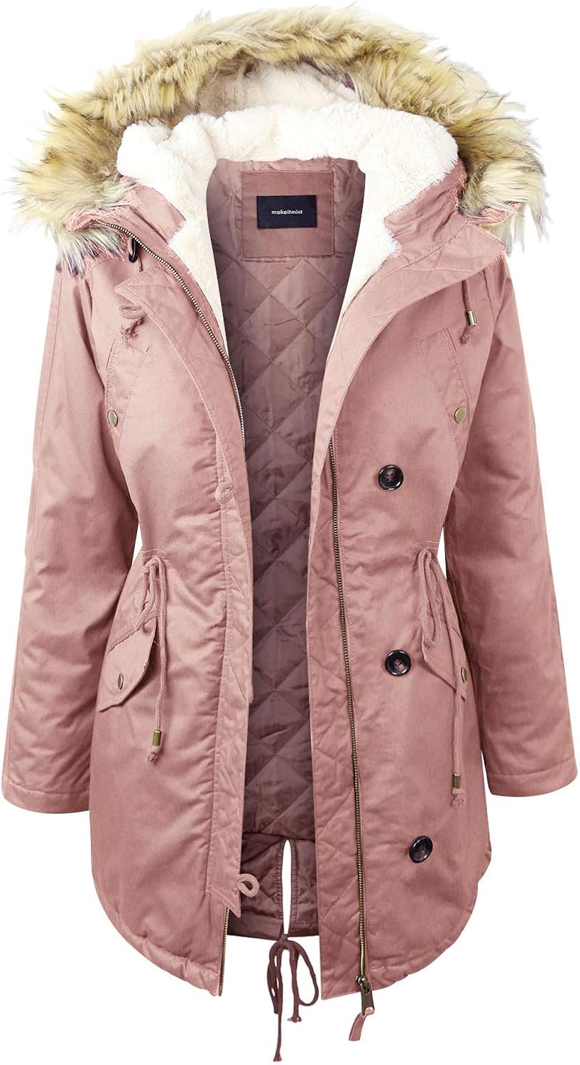 faux fur lined utility parka coat