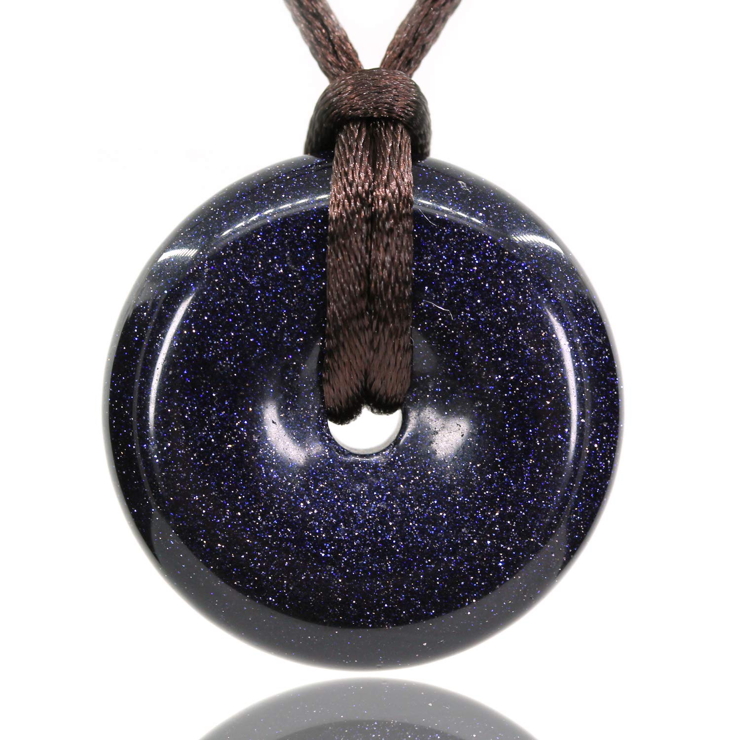 Synthetic Blue Sandstone Gemstones Peace Donut 30M Beads Adjustable Braided Macrame Tassels Pendant Unisex