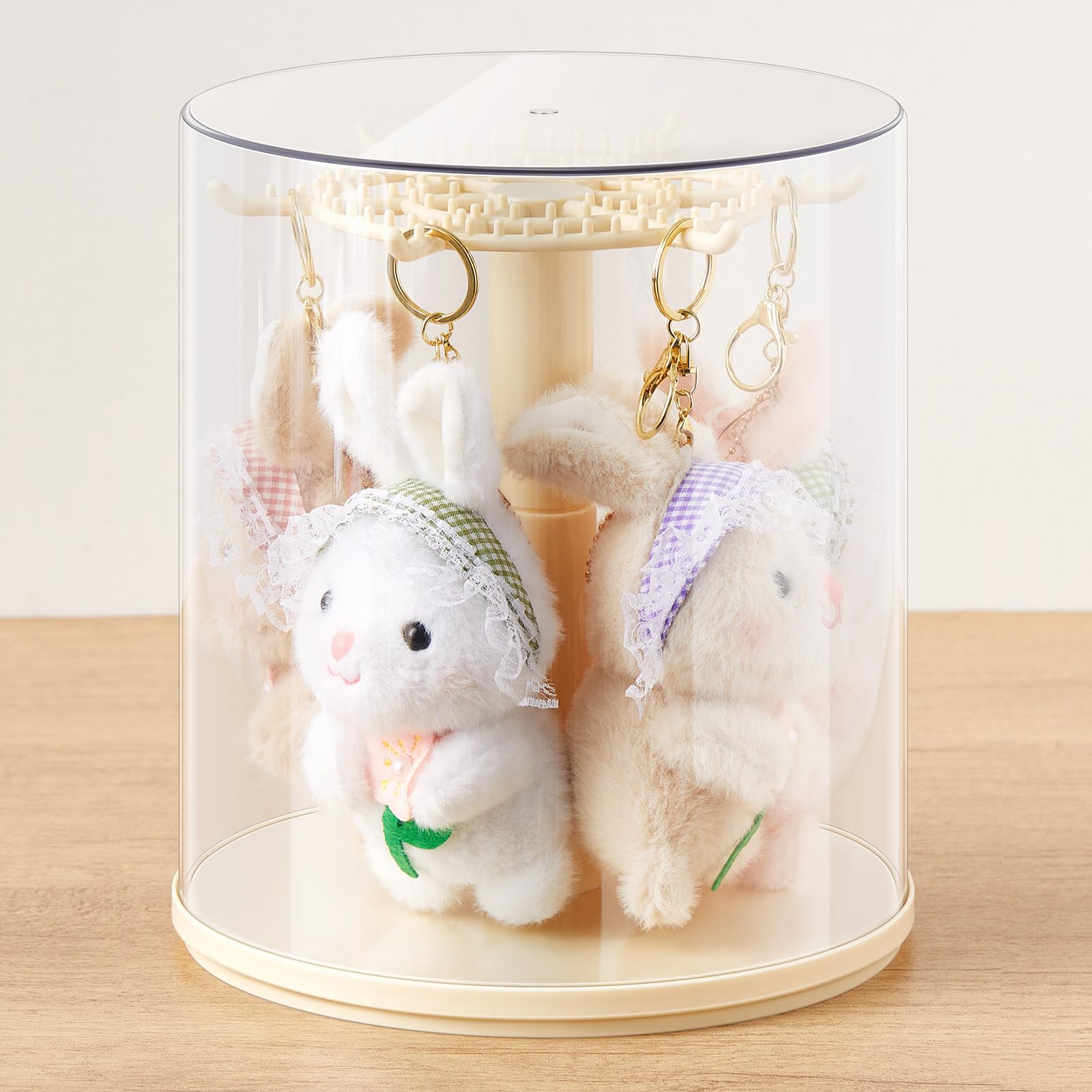 Photo 1 of Weysat Rotating Clear Display Case for 17cm Doll, 360° Rotating Dust-Proof Storage Box for Plush Dolls, Collectibles Figures, Keychains, All-Round Display (No Dolls) (Cream Yellow)