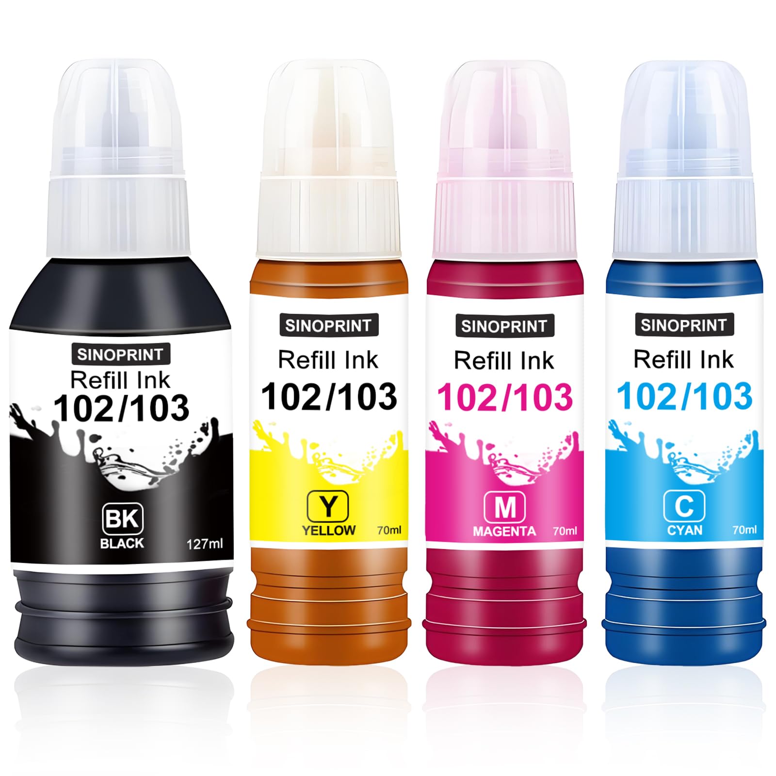 SINOPRINT 102 Ink Compatible for 102 Ink Bottle Multipack for ET-1810 ET-2726 ET-2810 ET-2811 ET-2812 ET-2814 ET-2815 ET-2820 ET-2821 ET-2825 ET-2826 ET-4800 (4 Pack, BK/C/M/Y)