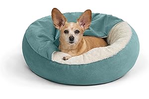 Best Friends by Sheri Cozy Cuddler Ilan Covered Cat and Dog Bed with Attached Blanket, Tide Pool Blue, 24"x24"