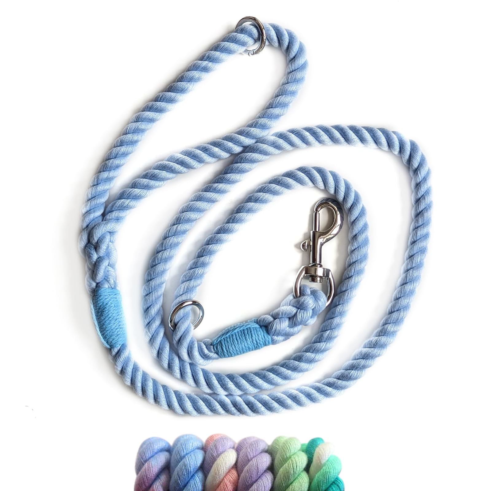 Pup & Purr Ombre Dog Rope Lead | Braided Cotton Lead | Heavy Duty Anti-Rust Clasp | Suitable for Small Medium and Large Breed Dogs – Lead for Training, Walking, Hiking (1.5m) (Blue)