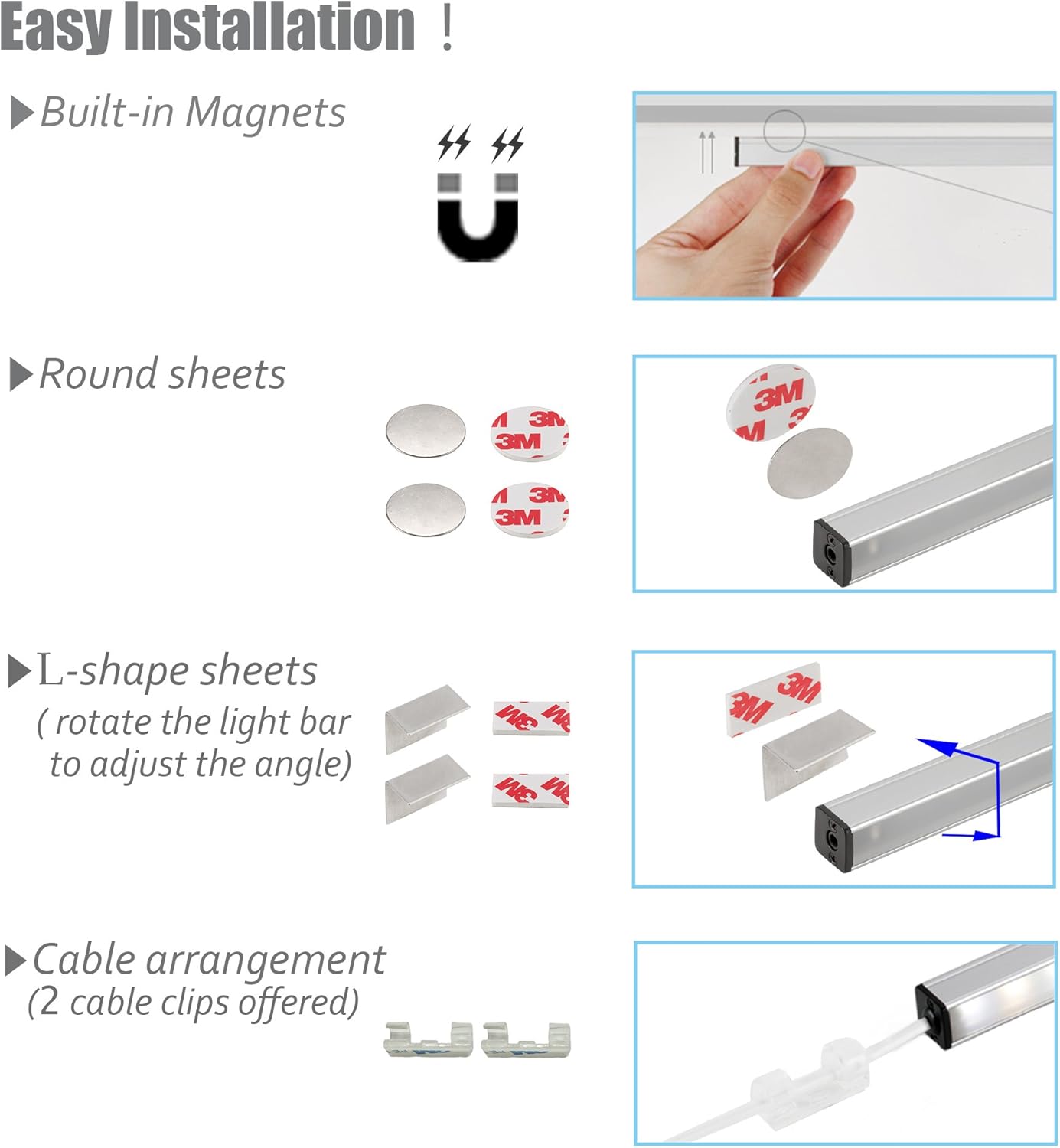 ASOKO Dimmable LED Under Cabinet Lighting, Memory Function, 12inch, Neutral White, 5000K, 3M and Magnet Mounted, UL Listed Plug, USB Powered LED Closet Light Bar, Under Counter Lighting (With UL Plug): Home Improvement