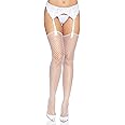Leg Avenue Women's Unfinished Top Industrial Fishnet Stockings, White, One Size
