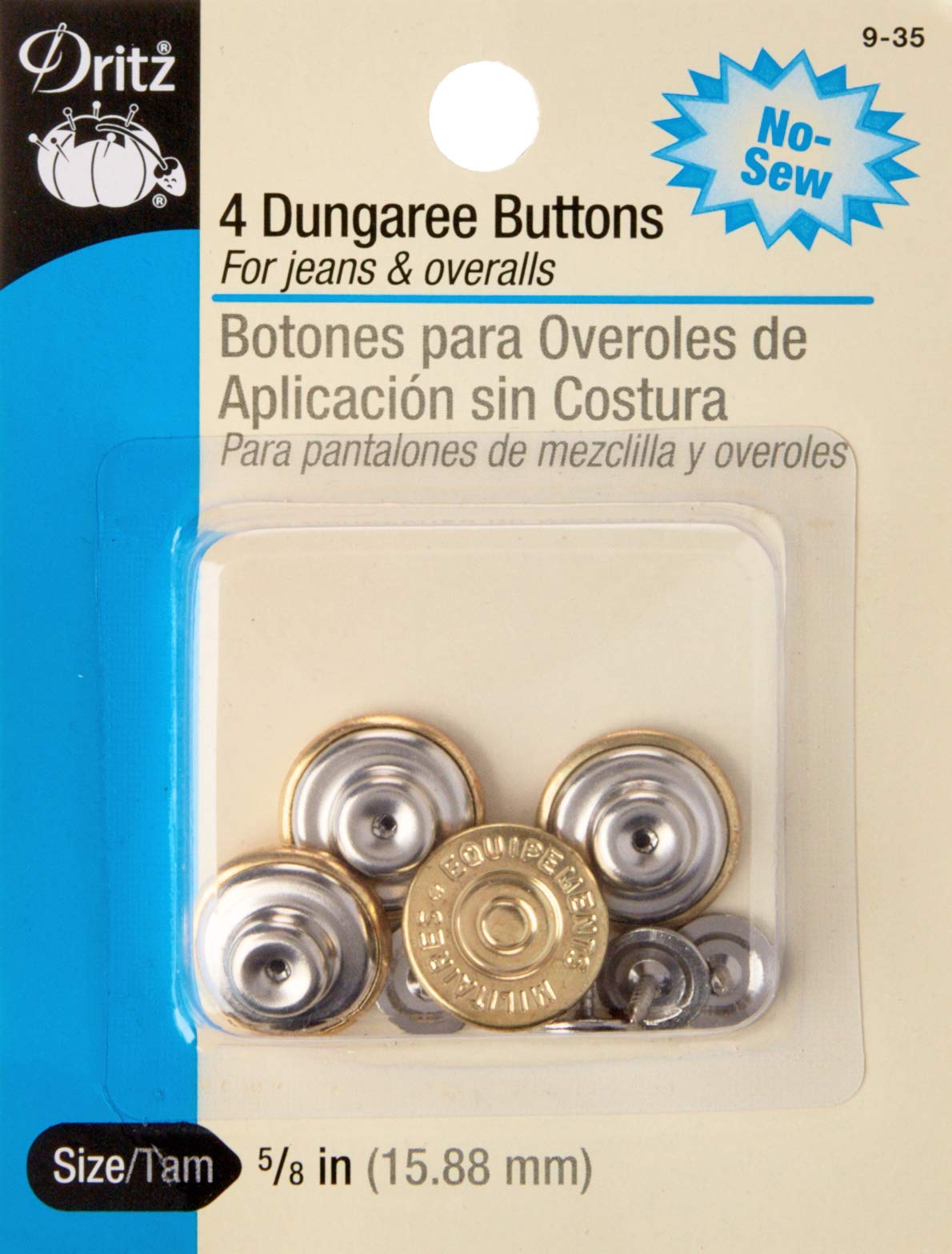 Dritz Dungaree Buttons, Gold, 5/8-Inch