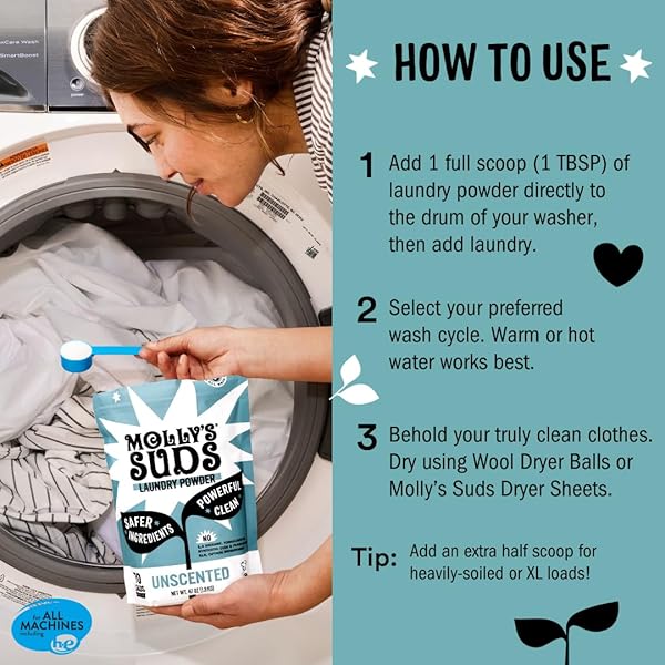 MOLLY’S SUDS ORIGINAL LAUNDRY DETERGENT POWDER | CLEAN LAUNDRY DETERGENT POWDER FOR SENSITIVE SKIN | SIMPLE, EFFECTIVE INGREDIENTS, STAIN FIGHTING | 120 LOADS (UNSCENTED)