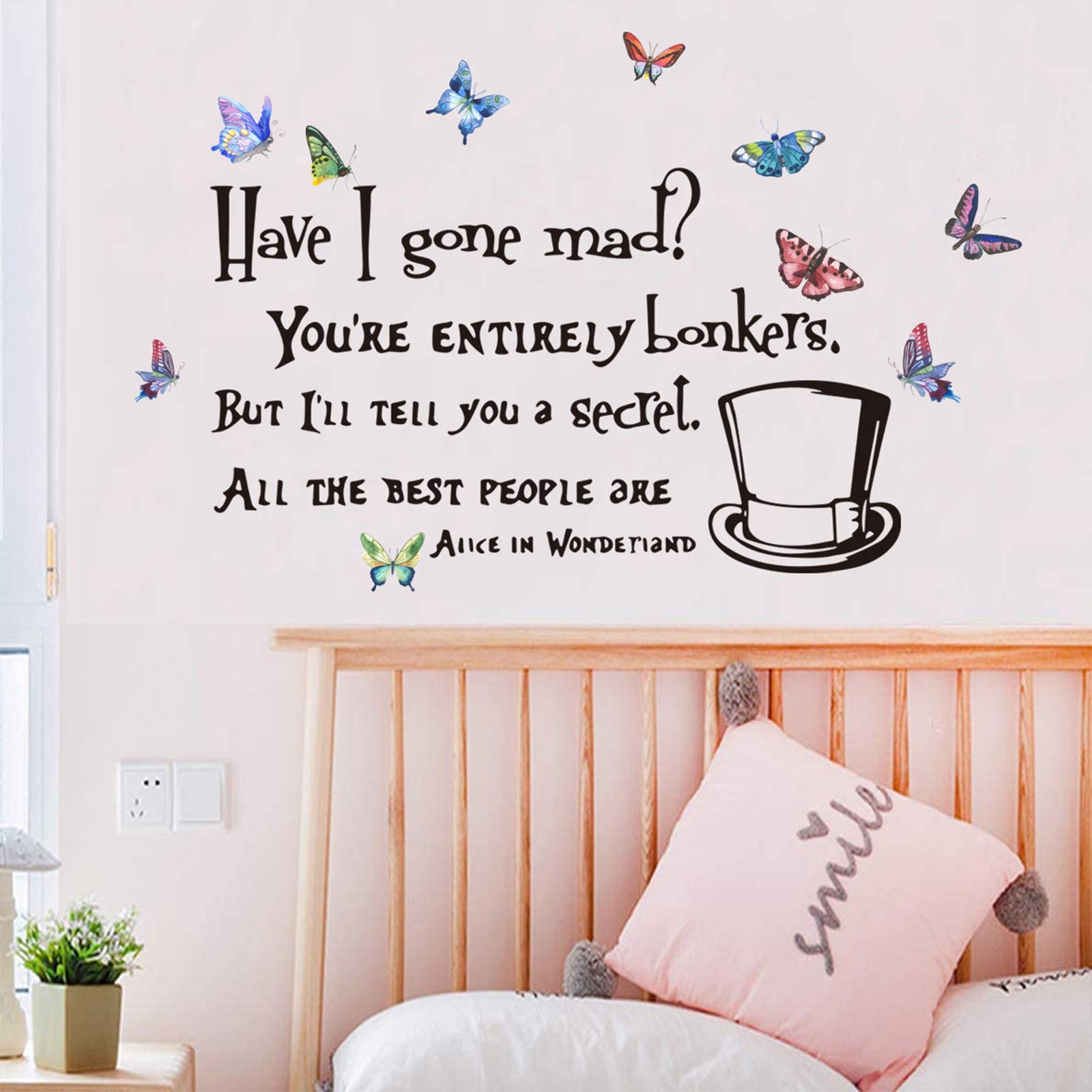 Have I Gone Mad Wall Sticker, Quote Bible Sign Saying Butterfly Art Vinyl Wall Decal, LINYAPRY Inspirational Lettering Home Decor for Bedroom Living Room Office (Butterfly3)