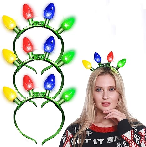 Amazon.com: TURNMEON 3 Pack Christmas Light Up Bulb Headband Led Glow