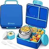 Fimibuke Bento Lunch Box for Kids Adult, 3-4 Compartment 60OZ Toddler Lunch Box Container with Leakproof 8OZ Insulated Food Jar, Sauce Jar, Utensil for School Boys Girls, BPA-Free Dishwasher Safe