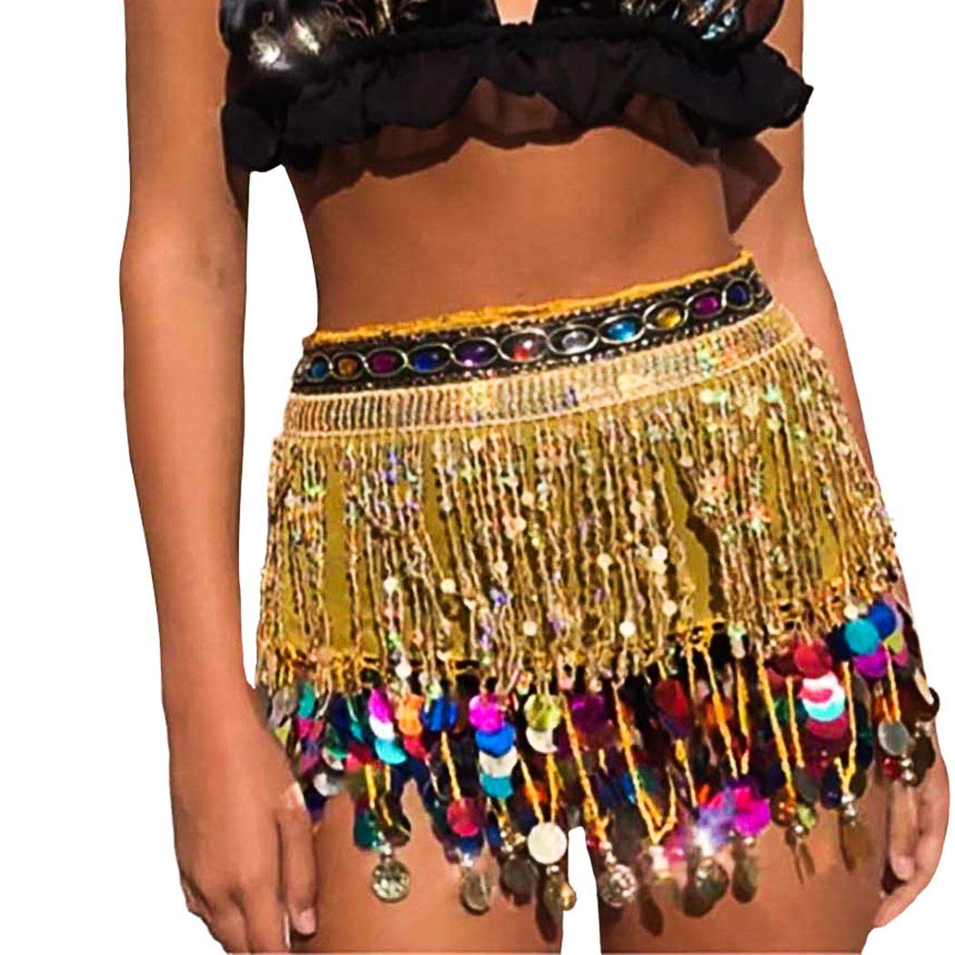 Sethain Fashion Tassel Hip Skirt Gold Sequins Coin Pendant Shiny Rinestone Dress Party Jewelry Accessories for Women and Girls