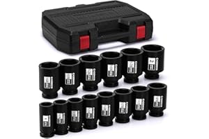 CASOMAN 14PCS 3/4" Drive Deep Spindle Axle Nut Impact Socket Set, 6 Point, CR-MO, 1" to 2", SAE, Large Socket Set, Heavy Duty