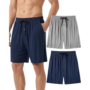 IGOLUMON Men's Bamboo Rayon Pajama Shorts 2-Pack, Solf Sleep Shorts for Men | Breathable, Adjustable Waistband, Elastic Waist