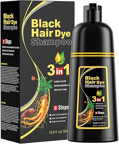 JUANCHI Schwarzes Haarfärbeshampoo für Graues Haar, Haarfärbeshampoo Schwarz 3 in 1, 500ml Natürliche Schwarze Haarfarbe für Frauen Männer (16.9oz)