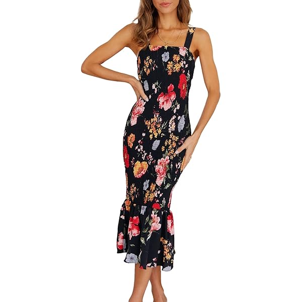Sculpted Cowl Neck Floral Bodycon Midi Dress main image 0