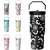 Xchearser Gothic Tumbler with Handle and Flip Straw for Women Men, 30oz Halloween Goth Stainless Steel Insulated Cup, Witch Moon Water Bottle Travel Coffee Mug Gifts