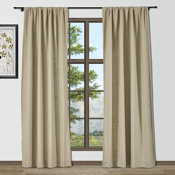 Drapifytex Beige Linen Curtain Extra Long Rod Pocket