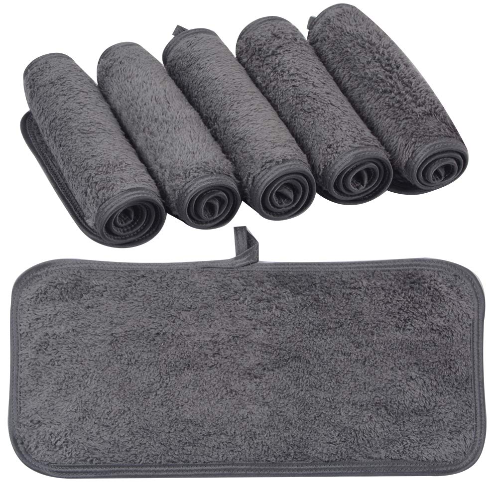 KinHwa 6 Pack Microfibre Face Cloth Flannel Makeup Remover Cloth 15x30 Cm Washable Ultra Soft Cleansing Cloths for Eye Face Dark-grey