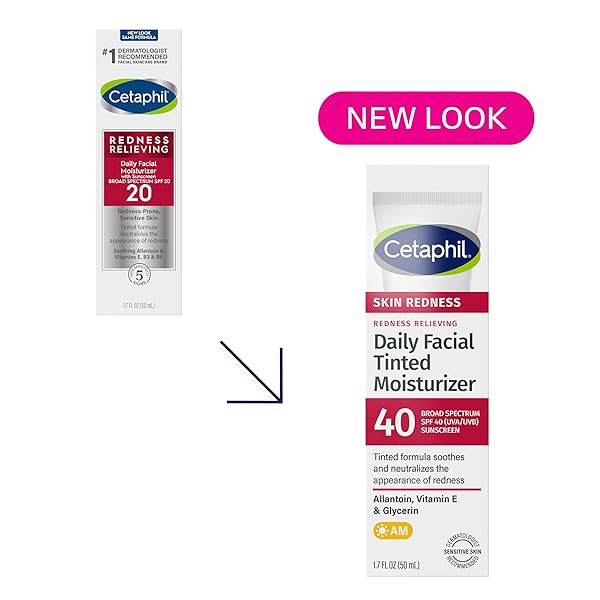 CETAPHIL REDNESS RELIEVING DAILY FACIAL MOISTURIZER SPF 40, 1.7 FL OZ, BROAD SPECTRUM SUNSCREEN, NEUTRAL TINT, FOR REDNESS-PRONE SKIN