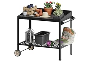 FOYUEE Metal Potting Bench with Wheels Planting Table for Outdoor Gardening Work Benches for Outside Potters Station Weatherproof