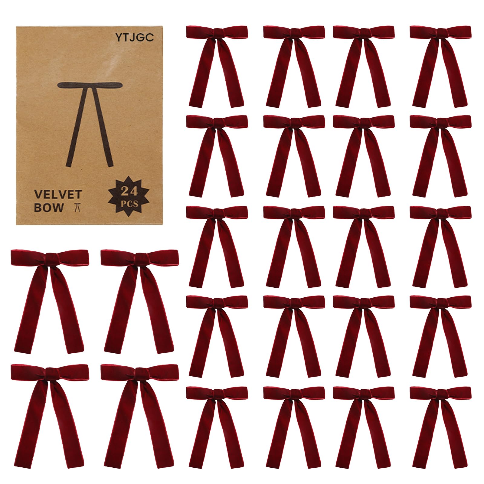 Photo 1 of 24 Pcs Red Velvet Ribbon Christmas Tree Bows Bow Tree Topper Door Garland Decor Vintage Wreath Bow Velvet Bows Ornaments for Christmas Trees Gifts Party Door Garland Wreath Decor (Burgundy)