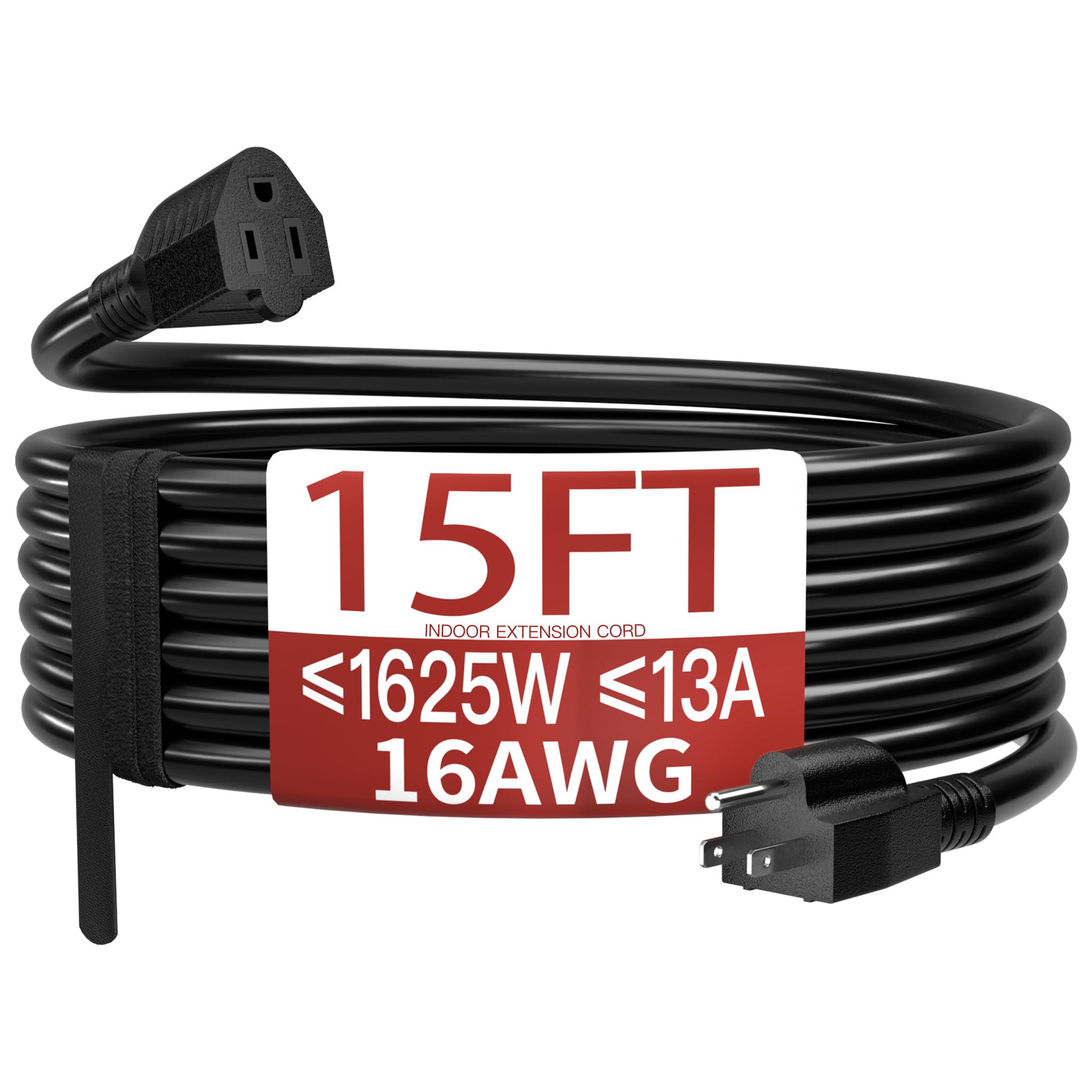 Photo 1 of 16/3 Indoor Extension Cord 15 FT, Black Extension Cord Flexible & Durable, 3 Prong Power Cable, Suitable for Home and Office, 13 Amp 1625 Watt 125VAC 16AWG, ETL Listed