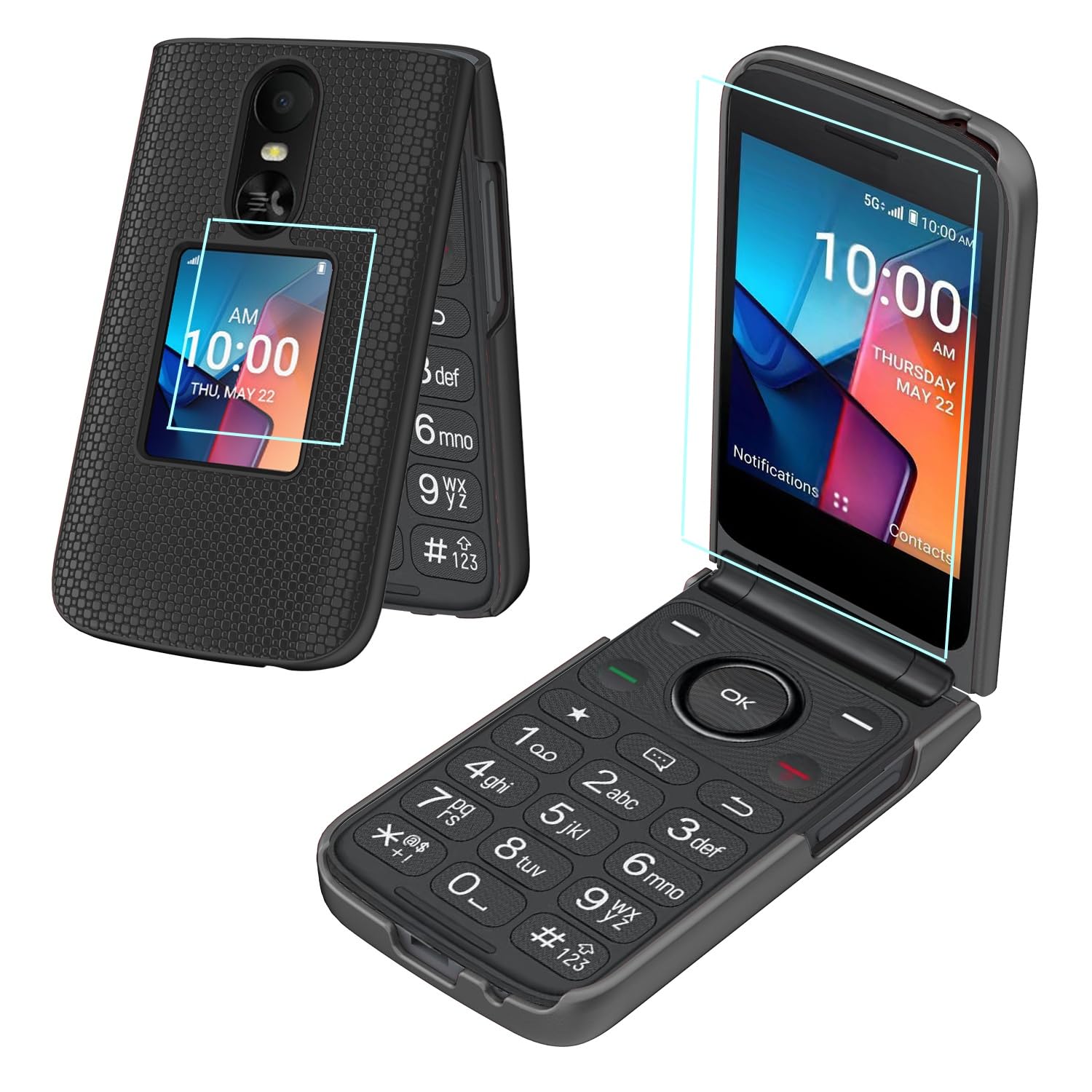 Aulzaju for TCL Flip 4 5G Phone Case with [2*Screen Protector] [Front Back Full Body Protection] Slim Fit Hard Frosted PC Shockproof Protective Cellphone Case for TCL Flip4 T440 Black