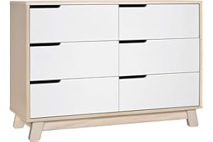 Babyletto Hudson 6-Drawer Assembled Double Dresser in Washed Natural and White, Greenguard Gold Certified