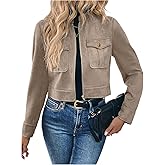 GORGLITTER Women's Going Out Jackets Zip Up Cropped Jacket Faux Suede Long Sleeve Crop Cargo Jacket Outerwear Trendy 2025