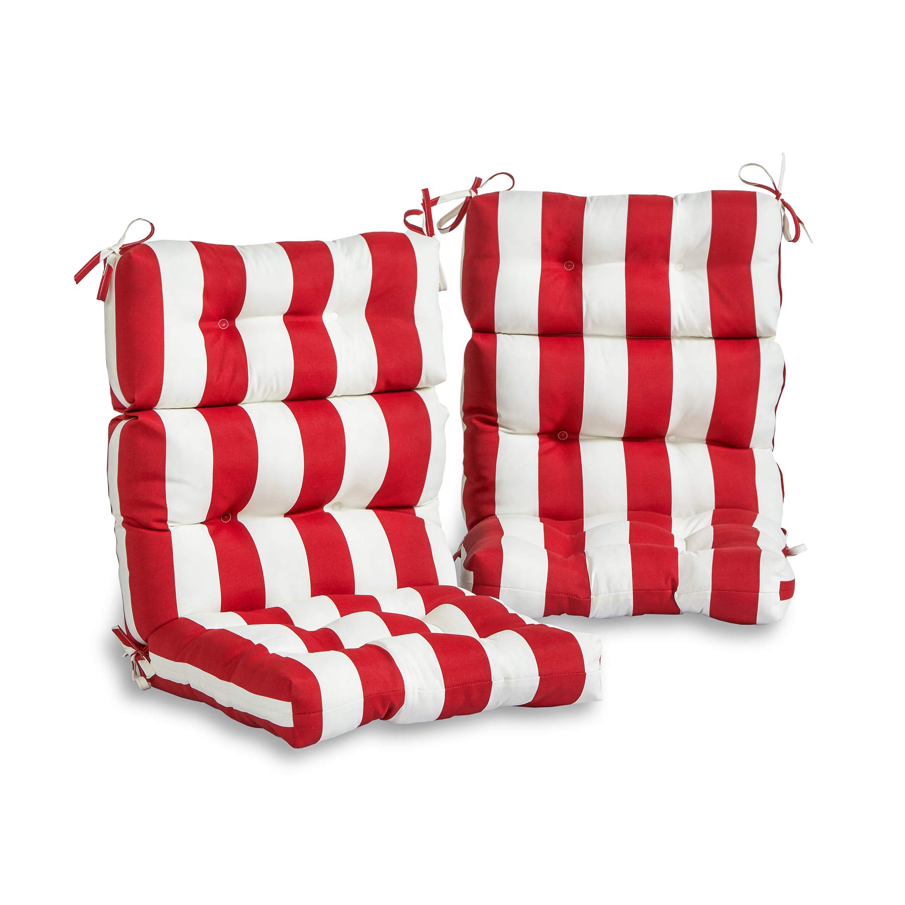 South Pine Porch AM6809S2-CABANA-RED Outdoor High Back Chair Cushion, Set of 2, Cabana Stripe-Red