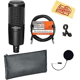 Audio-Technica AT2020 XLR Cardioid Condenser Microphone Bundle with Pop Filter, XLR Cable, and Austin Bazaar Polishing Cloth
